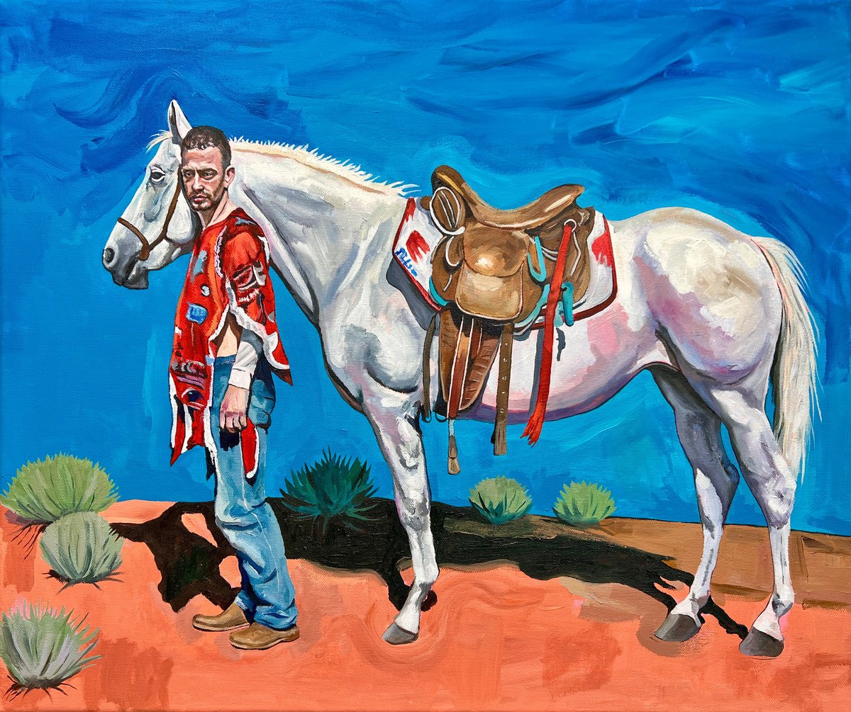 Impressionistic Portrait Oil Painting By Jonathan Mcafee, 26 X 22, Crimson + White With Red Earth, Original Artwork