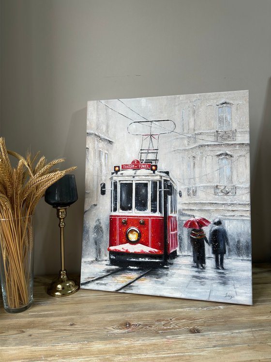 Red Tram in Istanbul Turkey