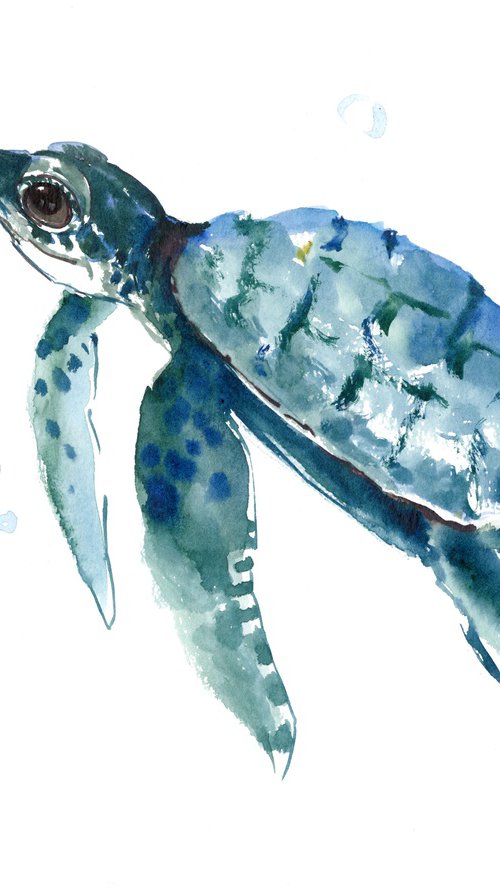 Sea Turtle, watercolor turtle painting by Suren Nersisyan