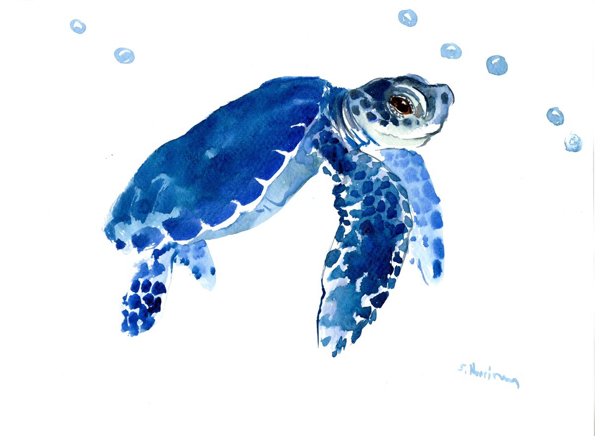 Baby Sea Turtle, Blue sea turtle painting Watercolour by Suren ...