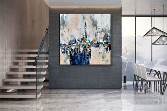 City Living - LARGE, MODERN, PALETTE KNIFE ABSTRACT ART – EXPRESSIONS OF ENERGY AND LIGHT. READY TO HANG!