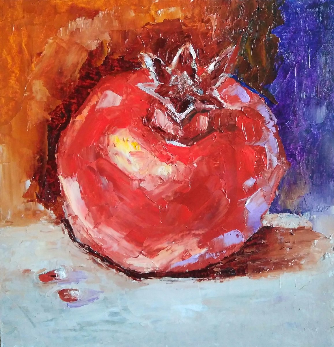 Pomegranate Painting Original Art Fruit Still Life Wall Art Kitchen Artwork by Yulia Berseneva