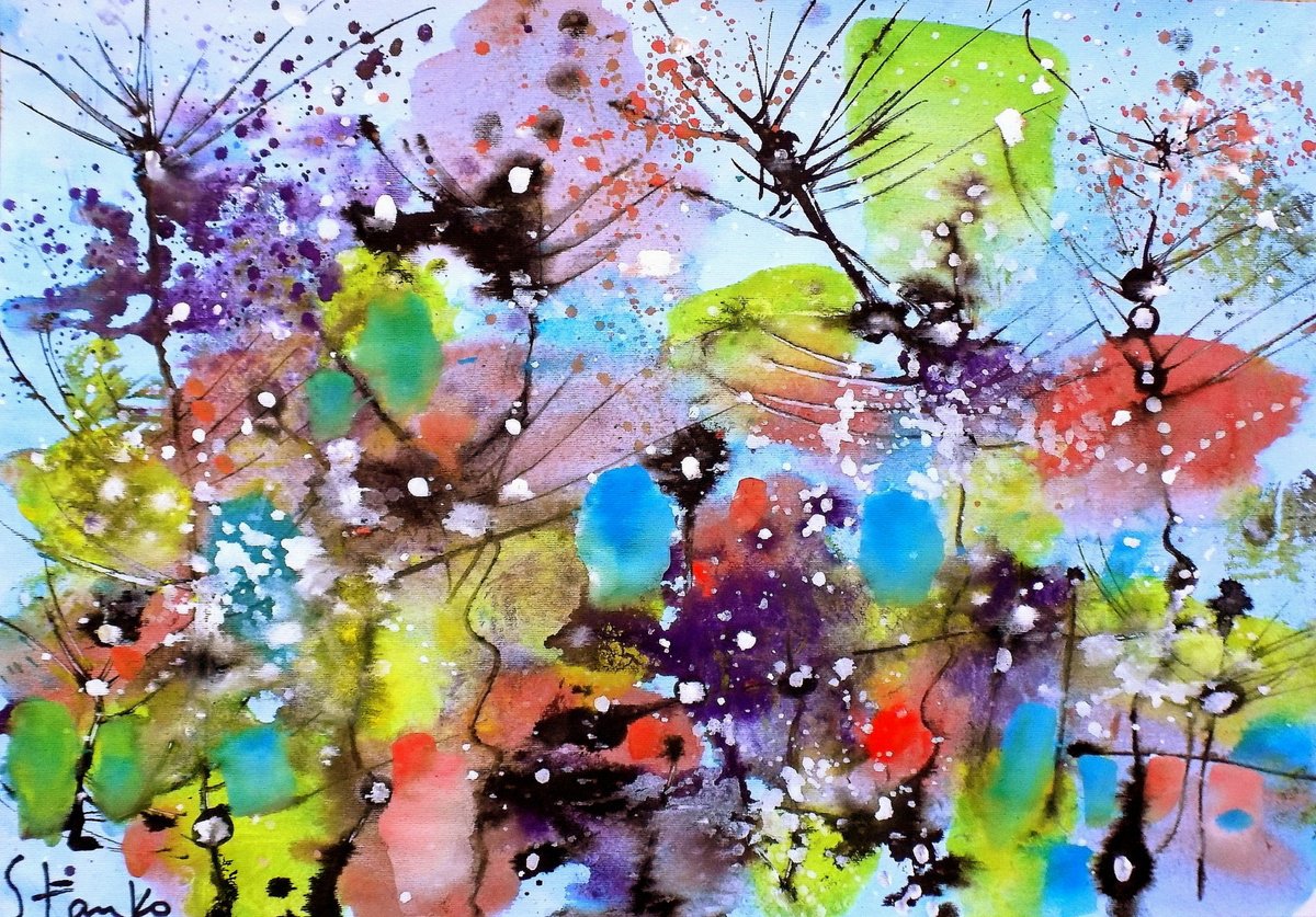 Abstract Landscape Drawing By Stanislav Bojankov, 20 X 14", Winter Mood-V, Original Artwork