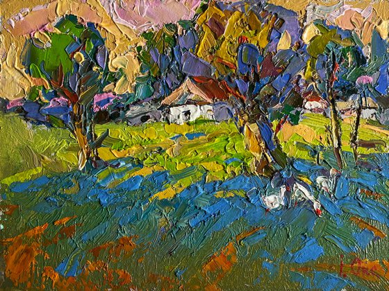 Geese behind the trees
