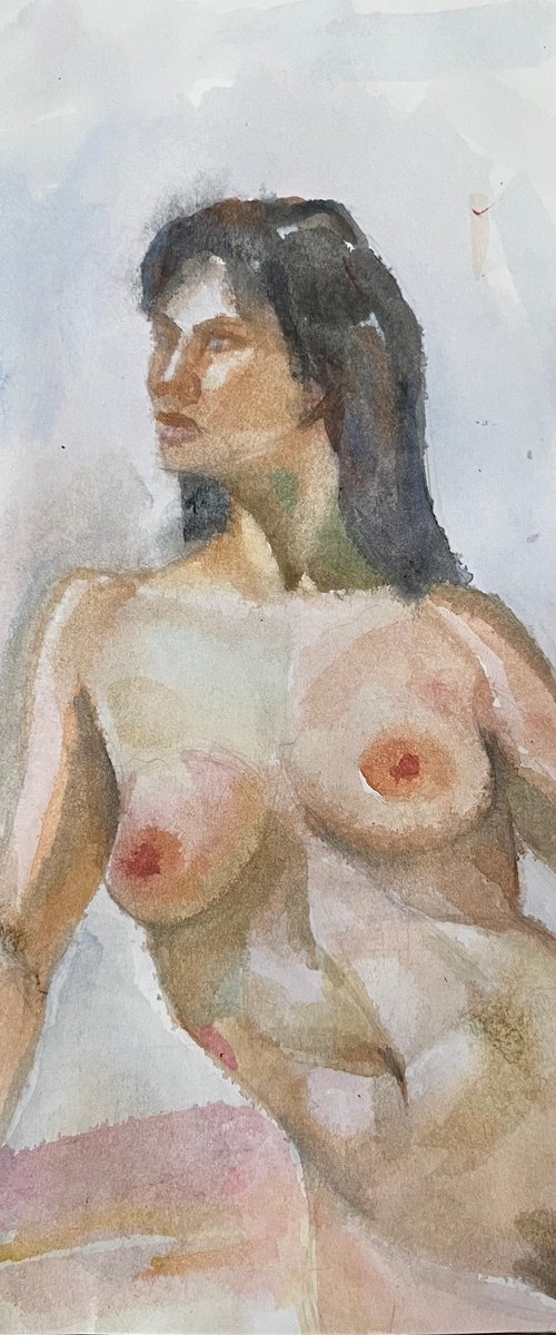 Nude girl watercolour painting, Ukrainian artwork by Roman Sergienko