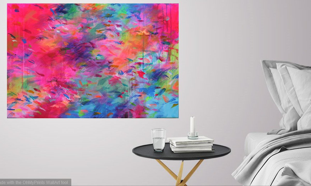 Abstract Acrylic Painting By Susan Wooler, 24 X 16", Garden Of Butterflies, Original Artwork