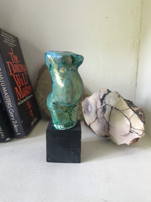 Nude Sculpture... Earth Mother In Turquoise Jade  And Gold by Maxine Anne  Martin