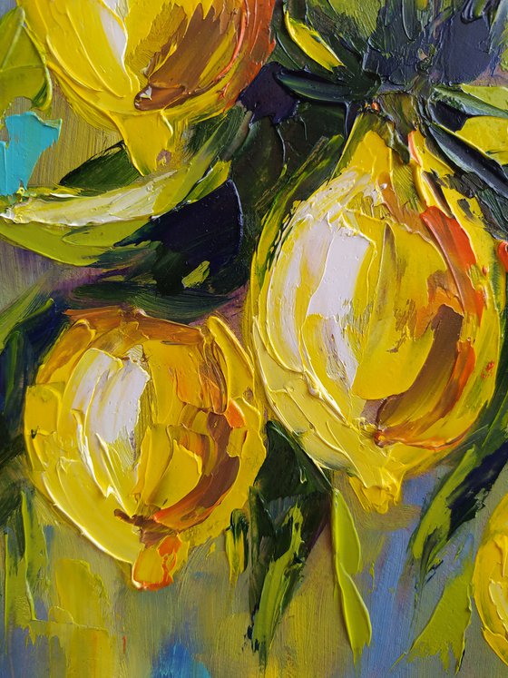 In lemon tones - lemon, oil painting, lemons oil painting, lemons on the tree, nature