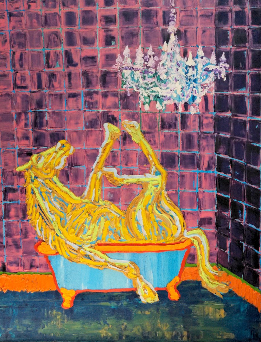 Surrealistic Animal Oil Painting By Dominic Virtosu, 39 X 51, Yellow Emperor, Original Artwork