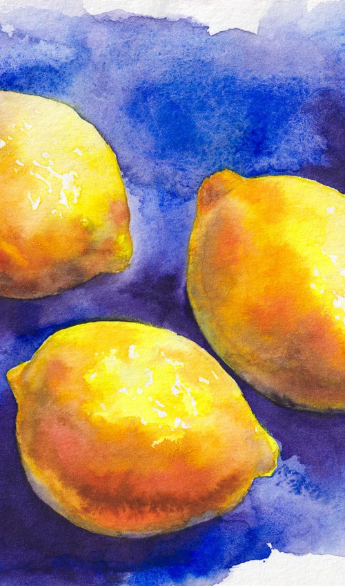 Yellow Lemons on Blue by Kateryna Nazarenko