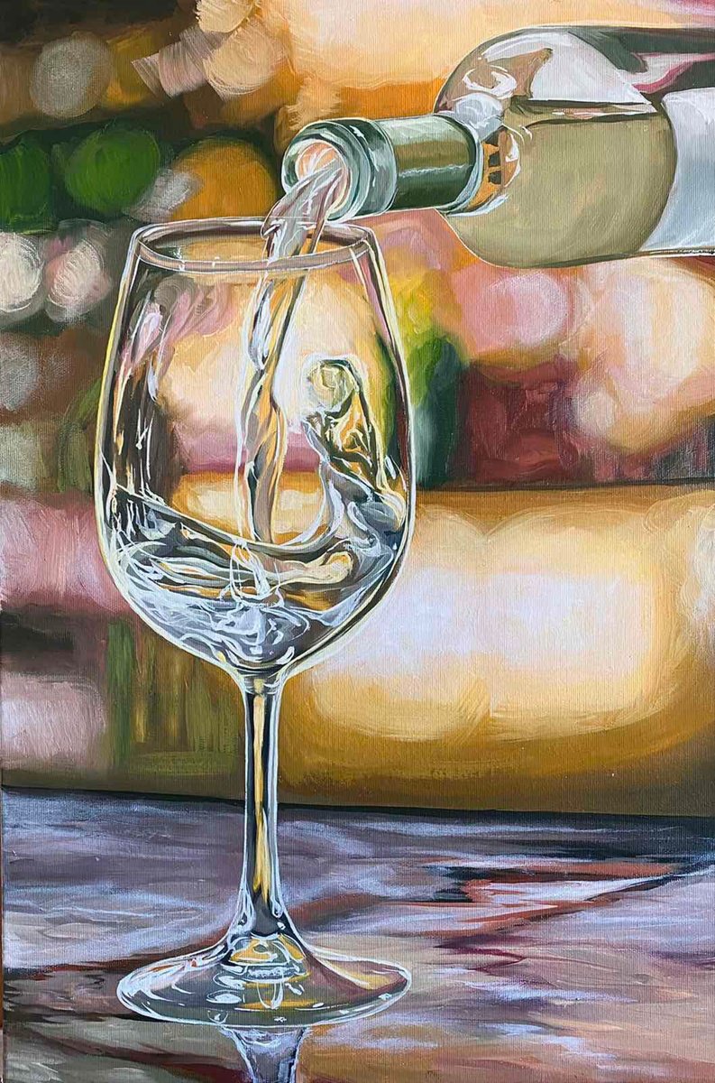 Glass of White Wine by Elena Adele Dmitrenko