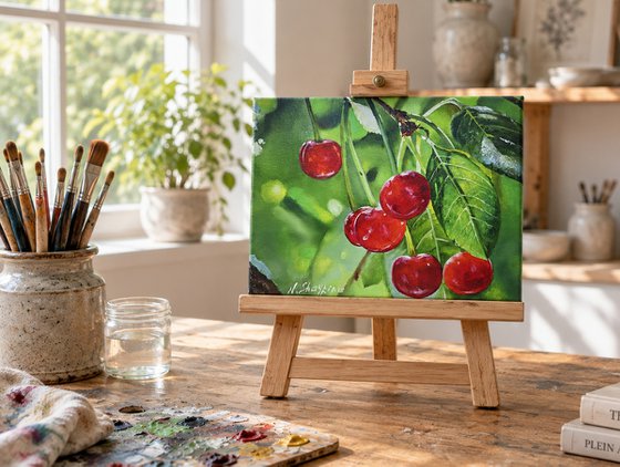 Red Cherries on Branch
