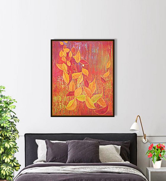 AUTUMN  GOLDEN  LEAVES,    XL,  framed