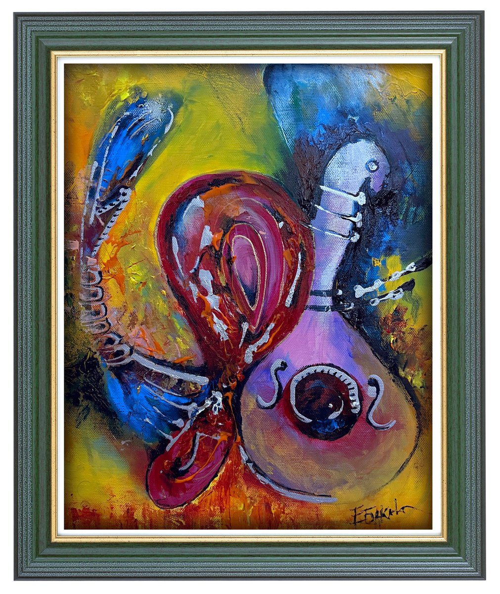 Abstract Oil Painting By Eleonora Bakalova, 17 X 20, Rounded Melodies, Original Artwork