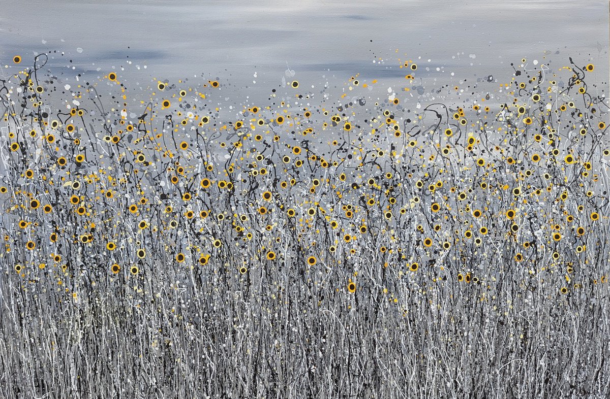 Abstract Landscape Acrylic Painting By Lucy Moore, 36 X 24", Reserved The Sun Will Come Out..., Original Artwork