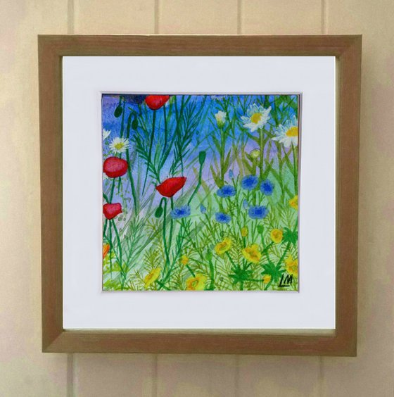 Wildflowers - mounted watercolour, small gift idea