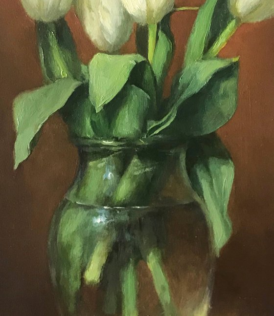 White Tulips Oil Painting