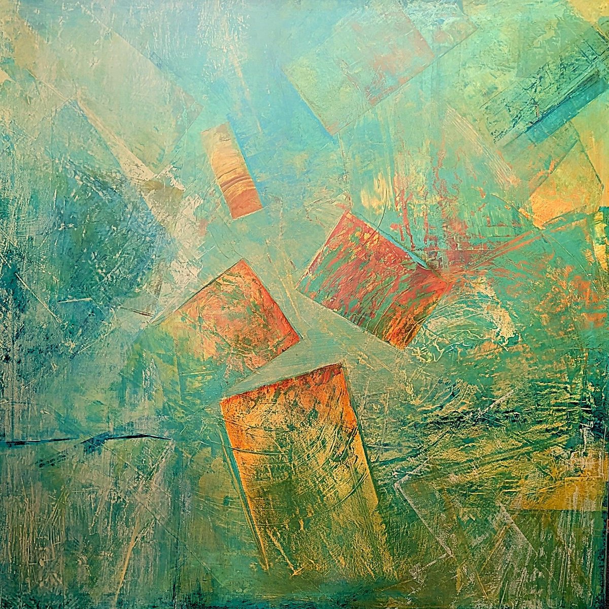 Abstract Acrylic Painting By Lisa Price, 39 X 39", Fire/Ice, Original Artwork