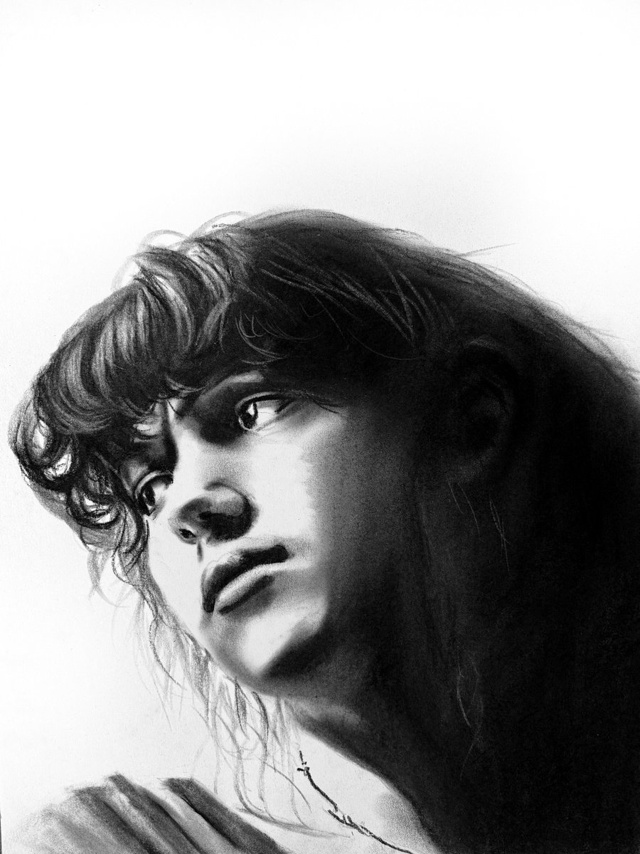 Photorealistic Portrait Charcoal Drawing By Denny Stoekenbroek, 12 X 17, Fading Light, Original Artwork