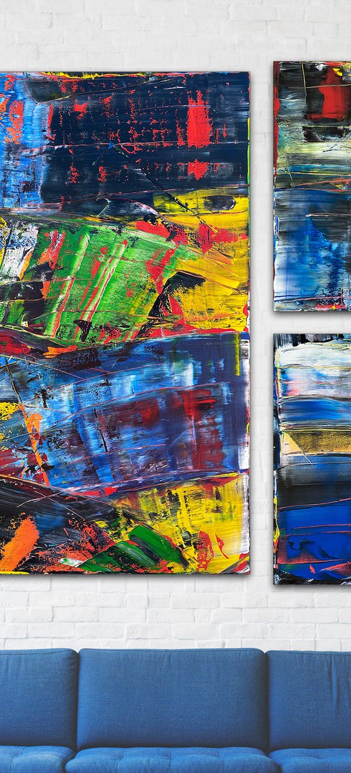 "The Gods Forgot They Made Me" - Save As A Series - Original Extra Large PMS Abstract Acrylic Painting Triptych on Gallery Wrap and Artist-Stretched Canvas - 96" x 72" by Preston M. Smith (PMS)