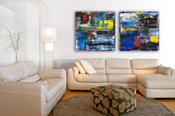 "Cut From The Same Cloth" - Save As A Series - Original Large PMS Abstract Acrylic Painting Diptych on Artist-Stretched Canvas - 72" x 36"