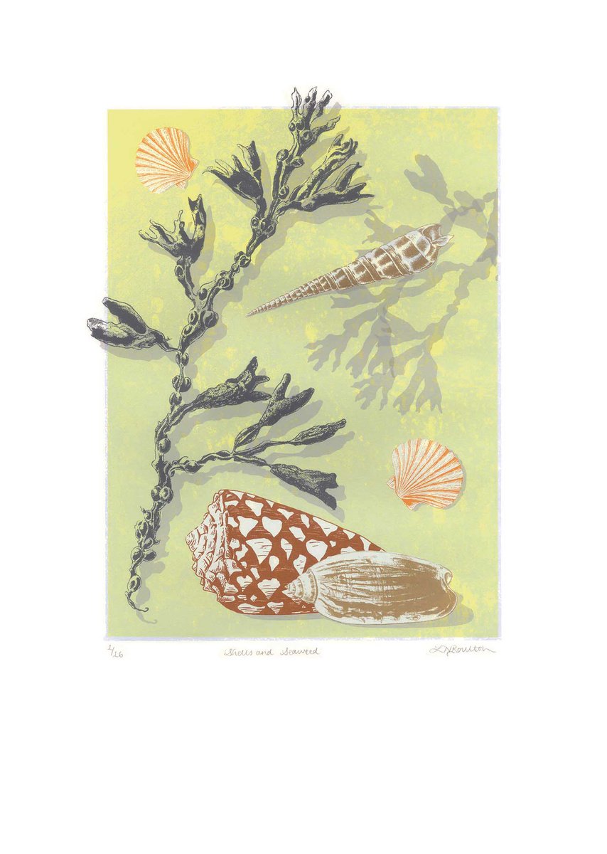 Illustrative Landscape Screenprint By Louise Boulton, 17 X 23", Seashore 1, Original Artwork