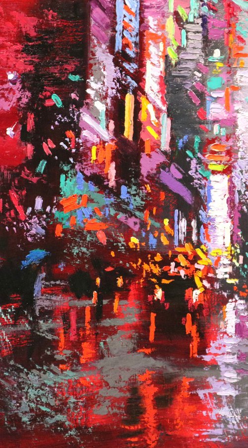 Red Evening in Time-Square by Chin H Shin