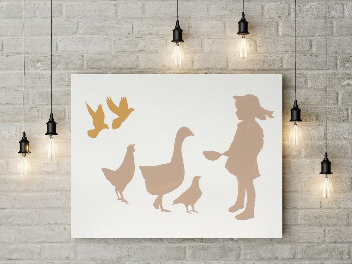GIRL WITH BIRDS-unframed-FREE UK DELIVERY by Emma Evans-Freke
