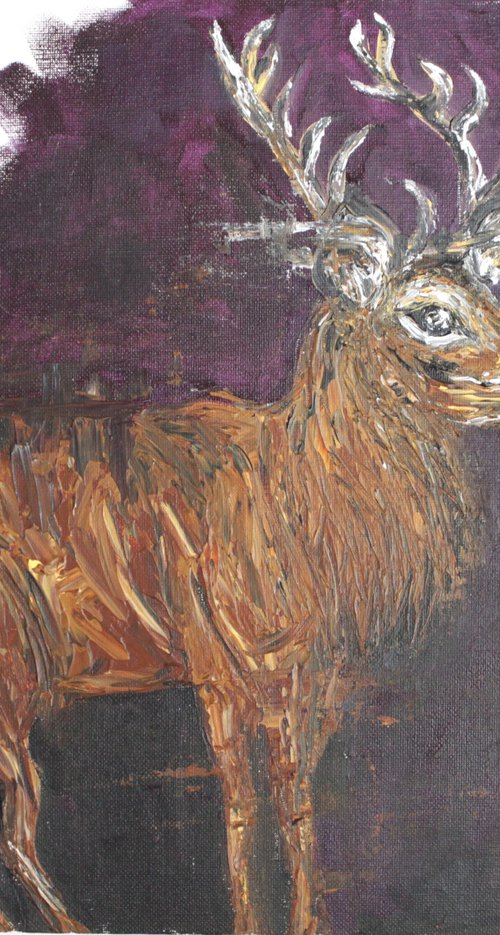 Stag (Oct 2019) - Palette knife animal art - impressionistic painting - wildlife art by Vikashini Palanisamy