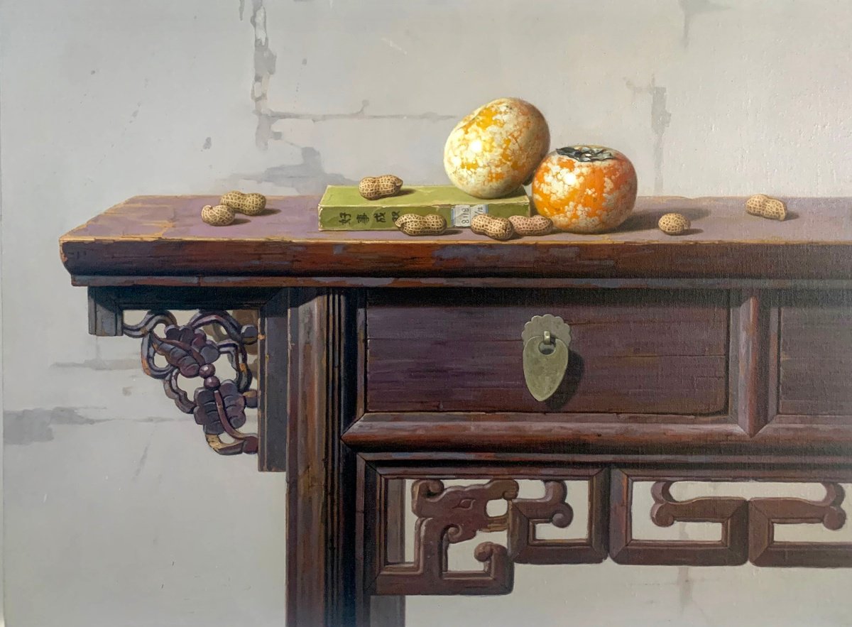 Photorealistic Still Life Oil Painting By Kunlong Wang, 31 X 24", Still Life:zen Art C152, Original Artwork