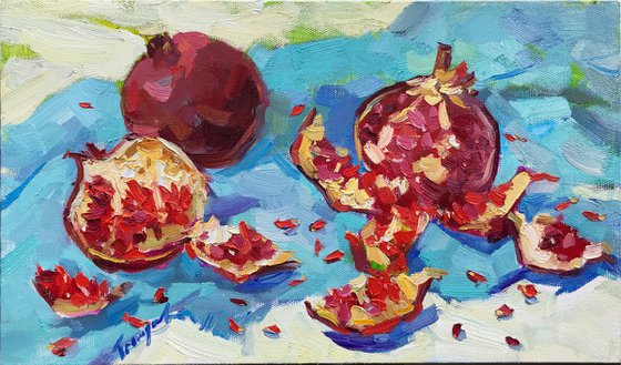 pomegranate on blue