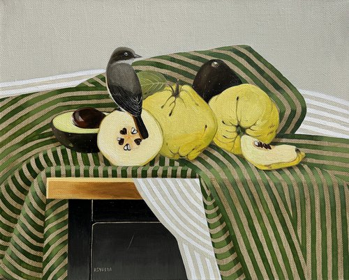 Quince, avocado and bird by Kseniya Berestova