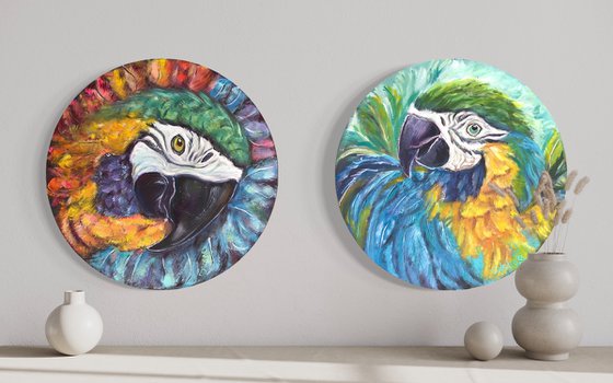 Diptych round parrots