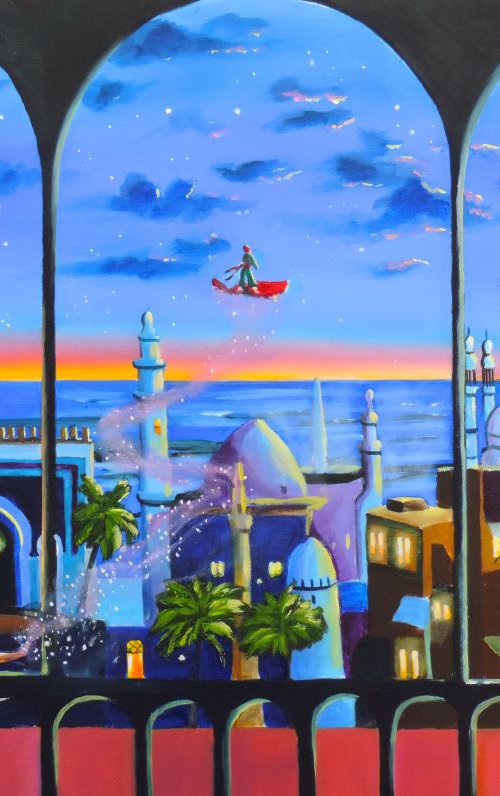 "Aladdin's flight" oil on canvas painting by Gordon Bruce