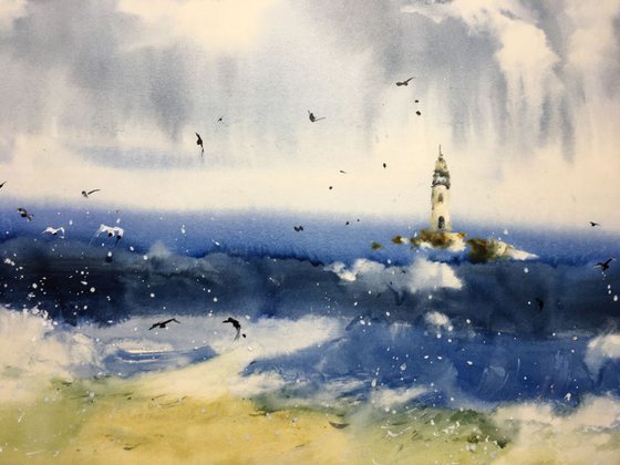 SOLD Watercolor "Seagulls meeting”