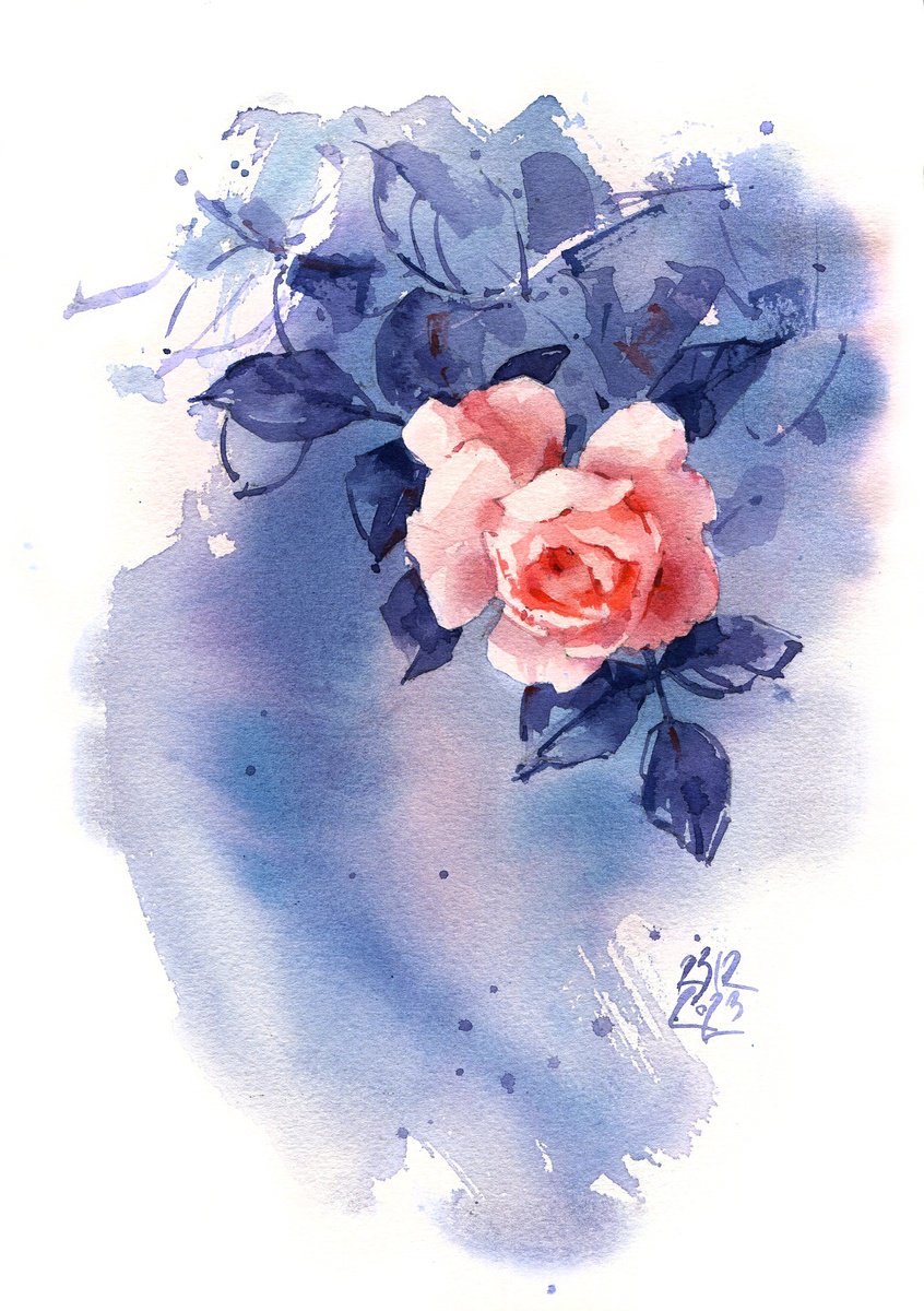 Impressionistic Botanical Watercolour By Ksenia Selianko, 8 X 12", "Twilight In The Garden", Original Artwork