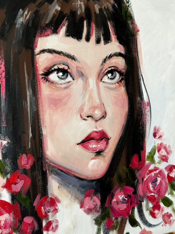 Girl with red roses