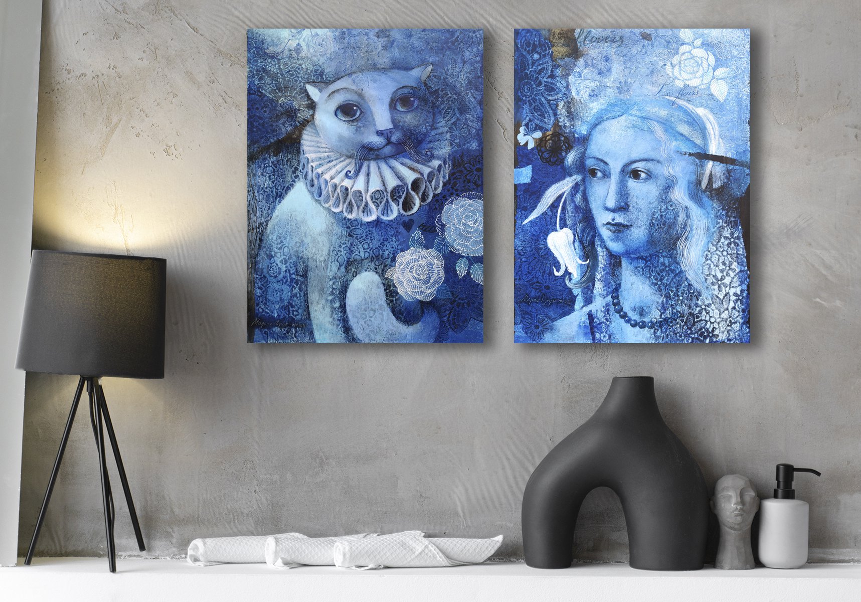 Portrait Collage By Margot Raven, 24 X 16", Time For Blue Serenades, Original Artwork