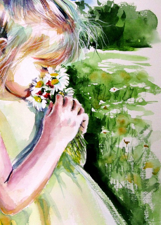 Girl with white flowers