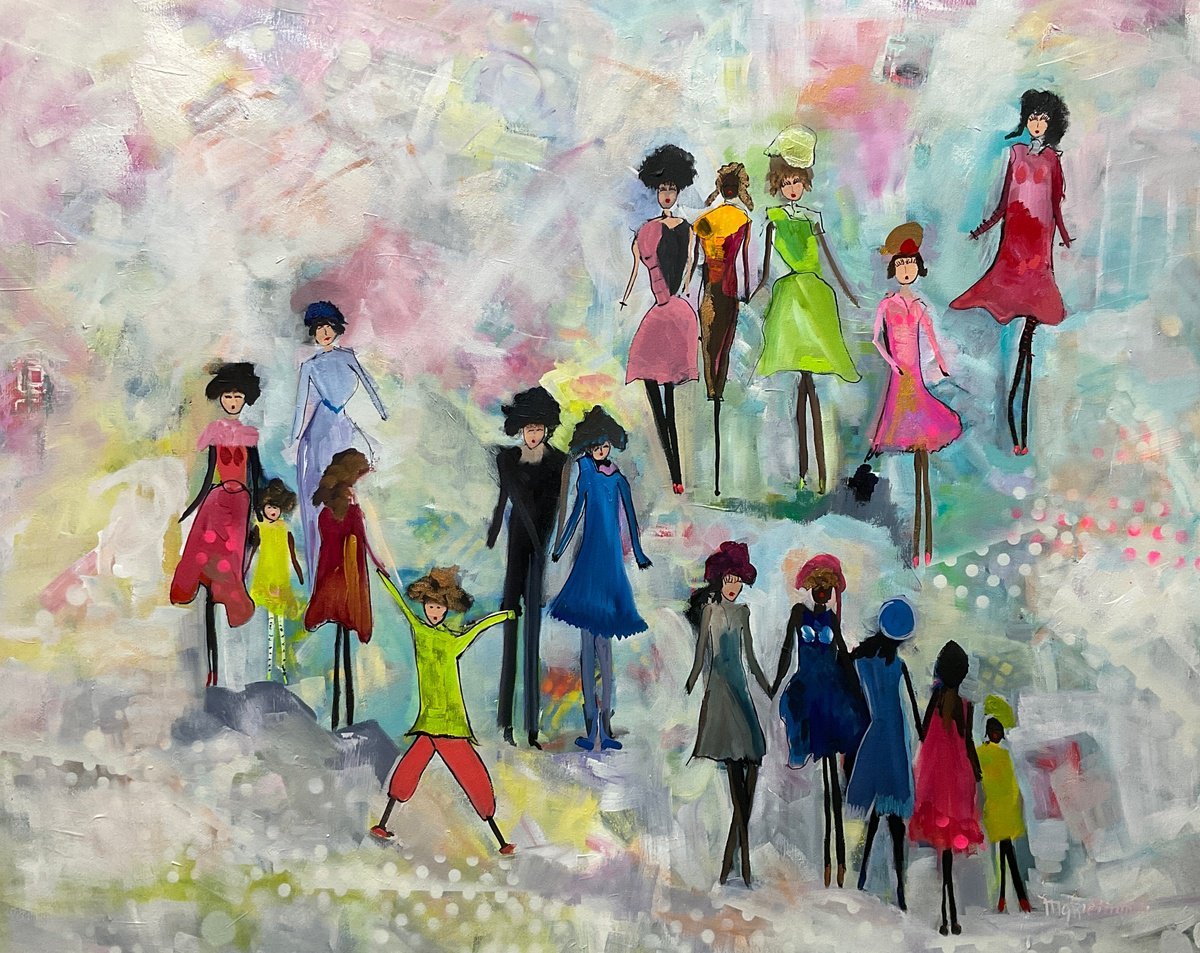 Impressionistic Portrait Acrylic Painting By Marie Manon, 54 X 42", Just Be Happy, Original Artwork