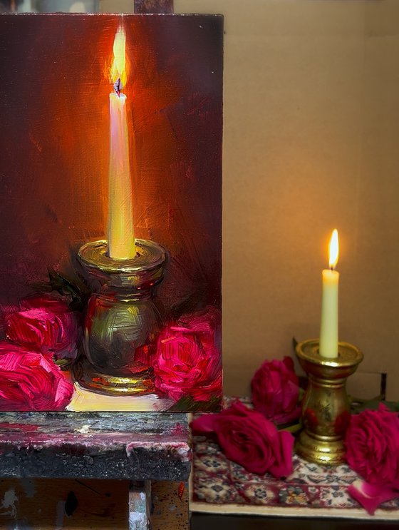 Roses and Candle
