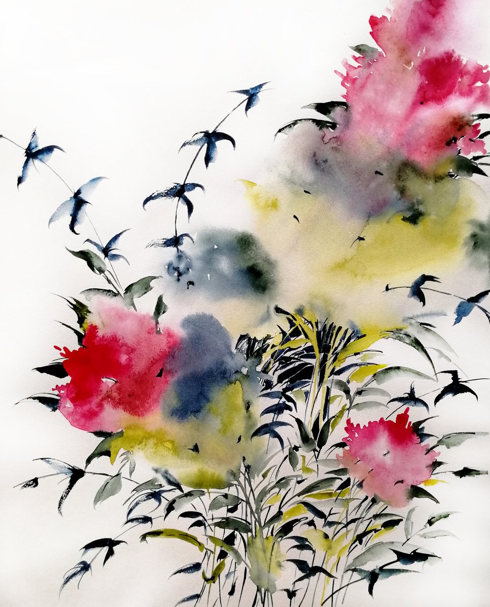 Hydrangea flowers painting by Marina Zhukova