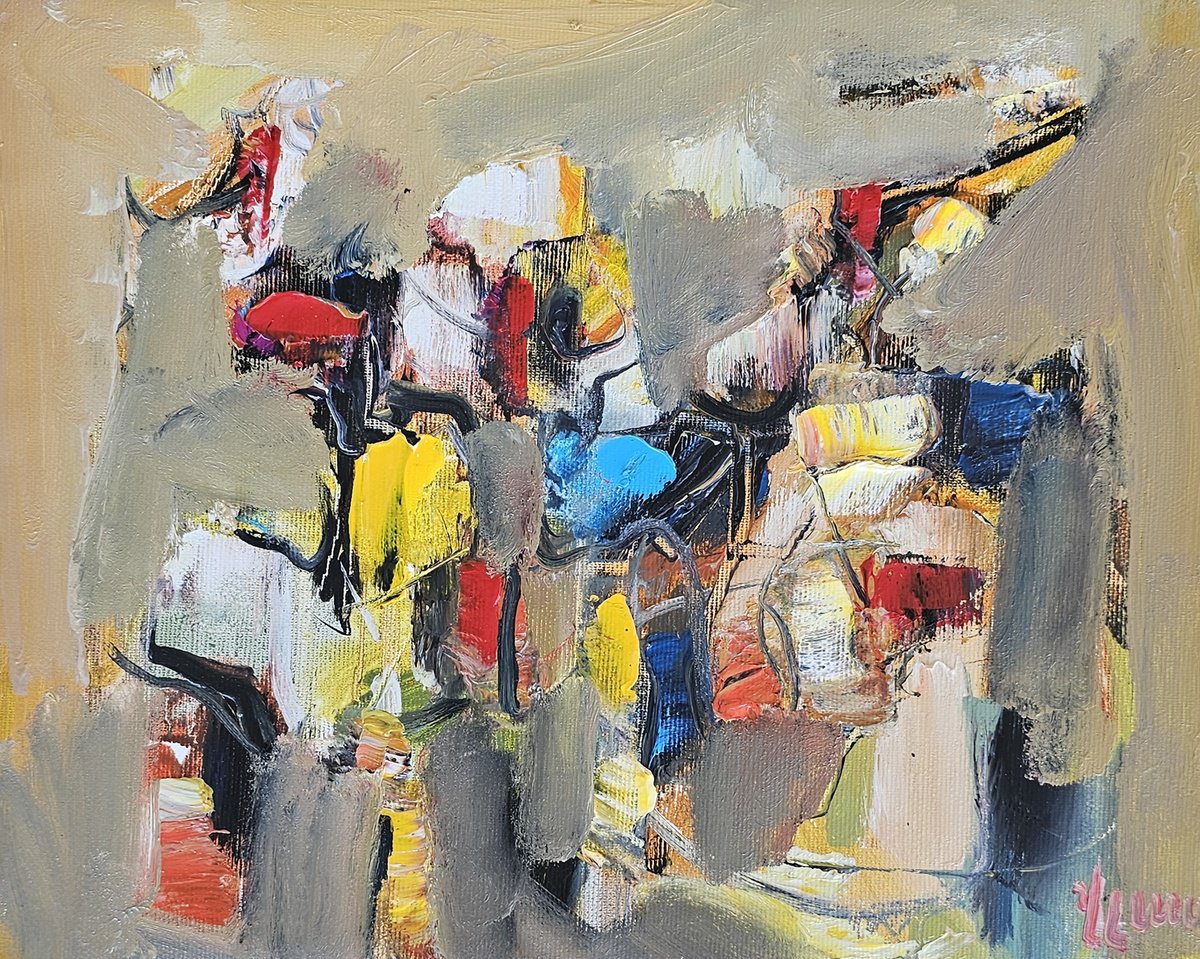 Abstract Oil Painting By Vlas Ayvazyan, 12 X 9", Fragmented Rhythm, Original Artwork