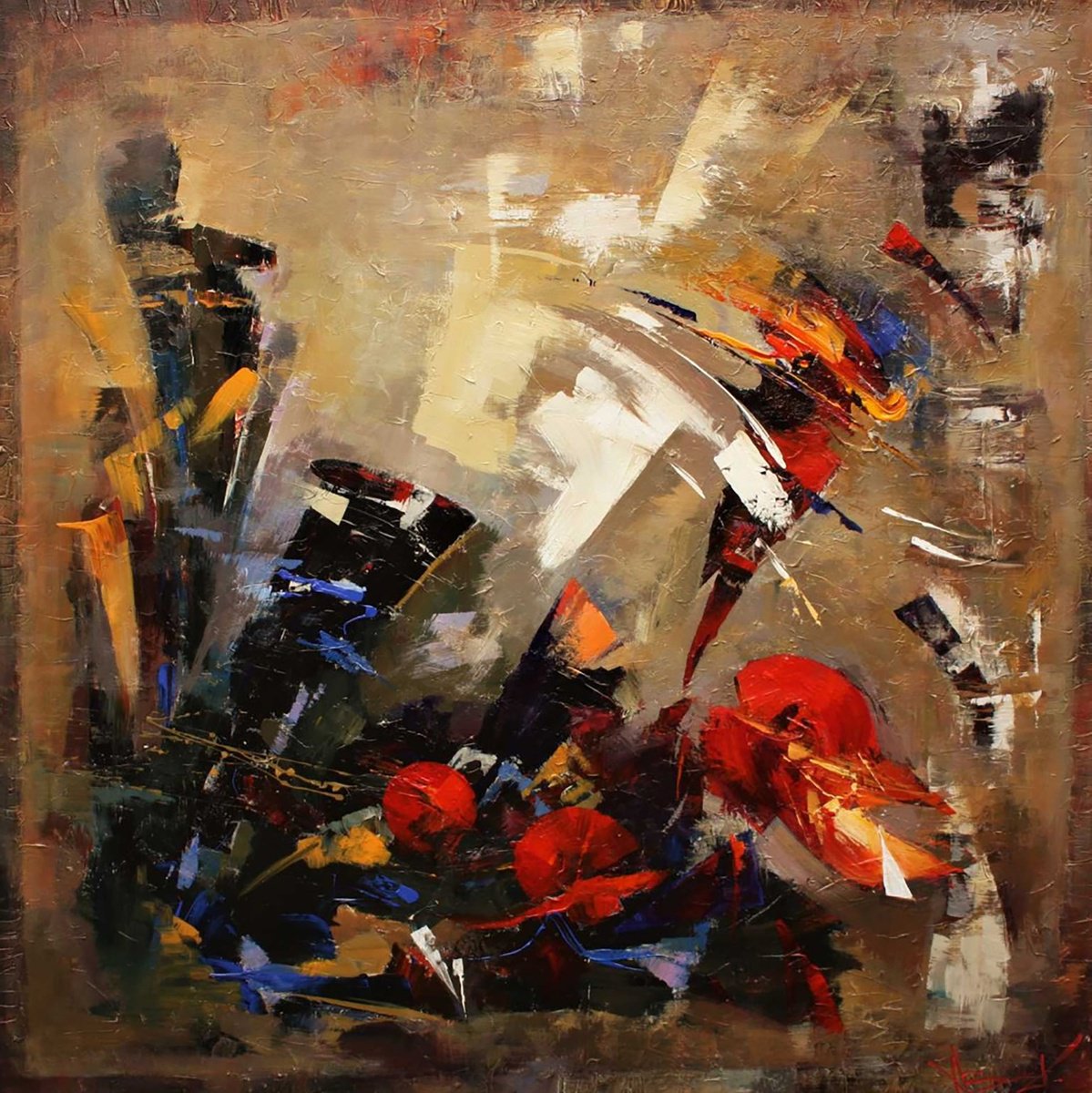 Impressionistic Abstract Oil Painting By Valentina Kozyar, 59 X 59", Autumn Sigh, Original Artwork