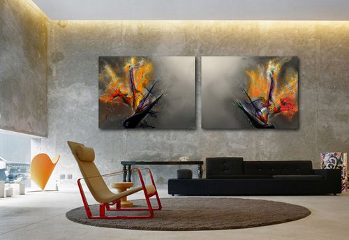 Delirios VI/XL large diptych set of two panels by Javier Diaz