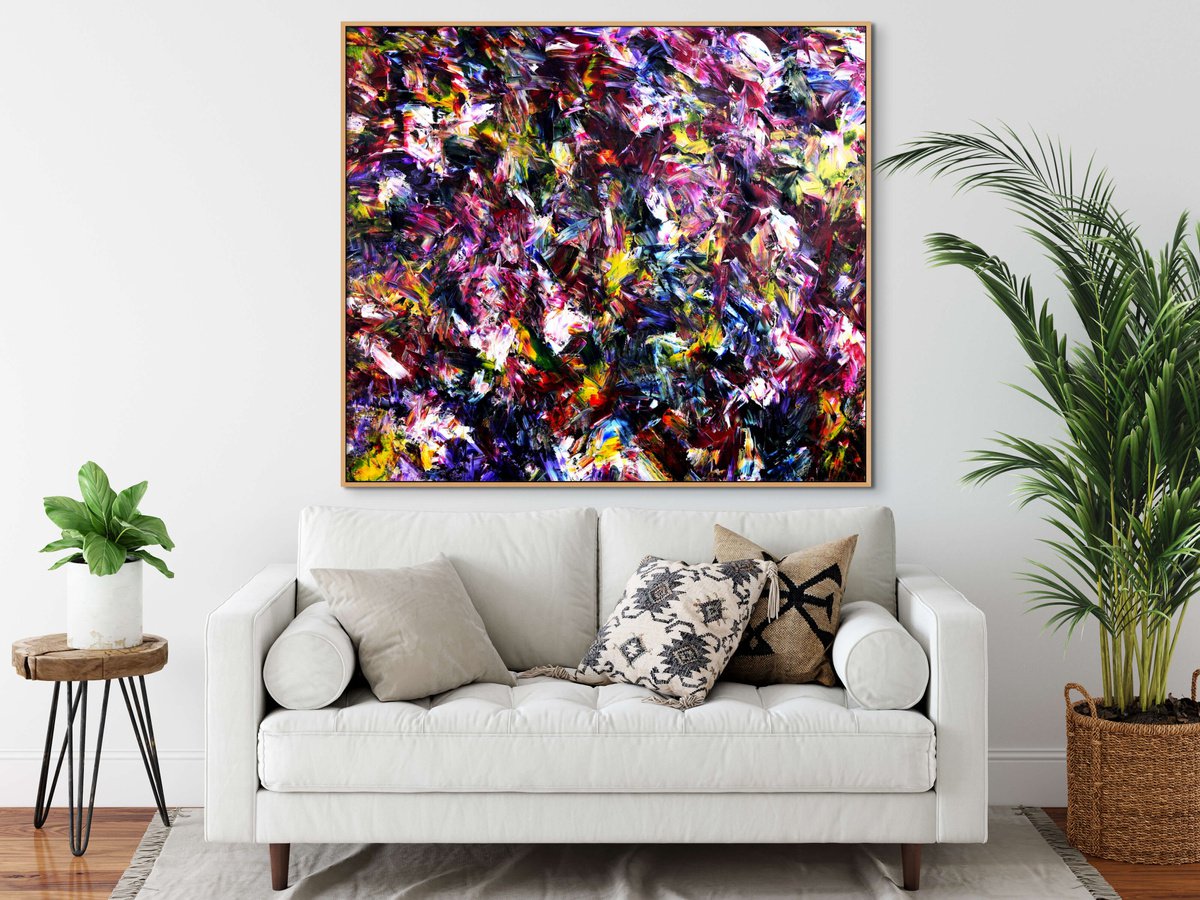 Organic Abstract Acrylic Painting By Estelle Asmodelle, 62 X 54, Darkened Crystals, Original Artwork