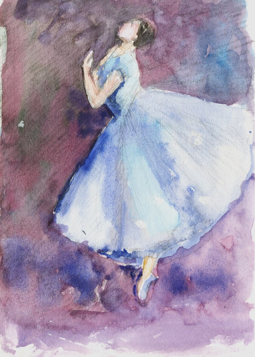 Ballerina rehearsing Watercolor on paper 5.8x8.3 by Asha Shenoy