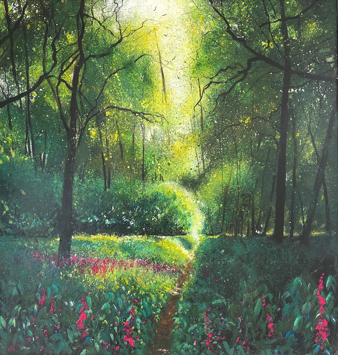 Early Summer Woodland Pathway through Foxgloves by Teresa Tanner