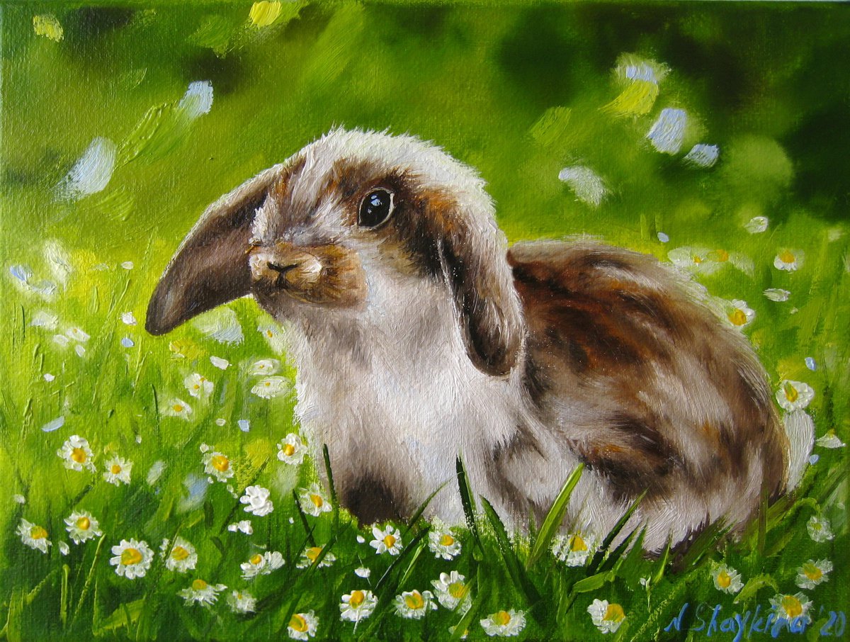 Impressionistic Animal Oil Painting By Natalia Shaykina, 9 X 7", Easter Bunny., Original Artwork