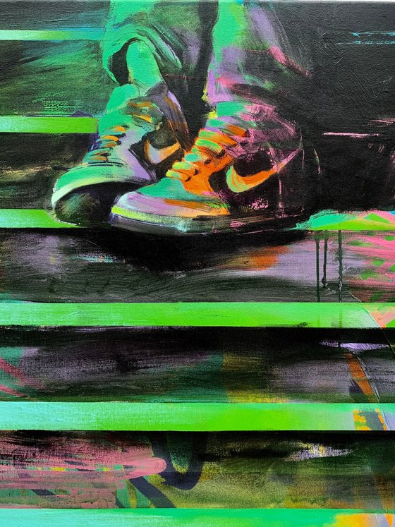 Big XL painting - "Green sneakers" - Pop Art - Urban Art - Street art